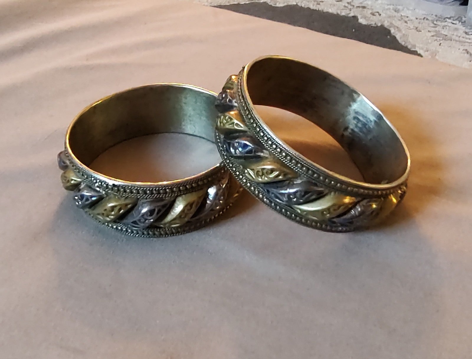 Antique sterling silver traditional Moroccan lune & soleil bangle set