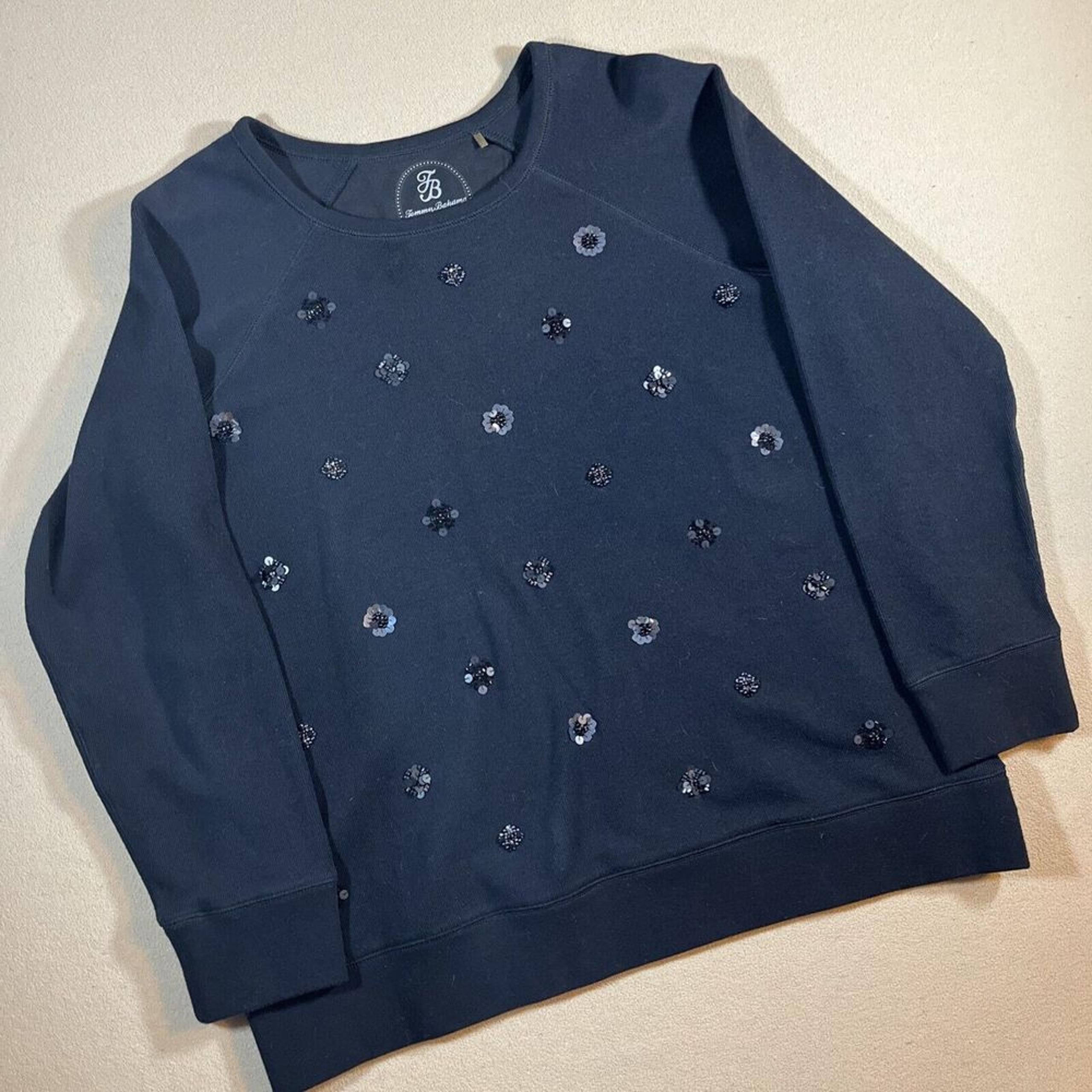Tommy Bahama Womens Sweatshirt Embellished XL Black Long Sleeve Aruba Sequin