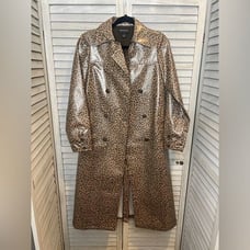 Something Navy NWT Long Double Breasted Trench Rain Coat Size XS Leopard Print