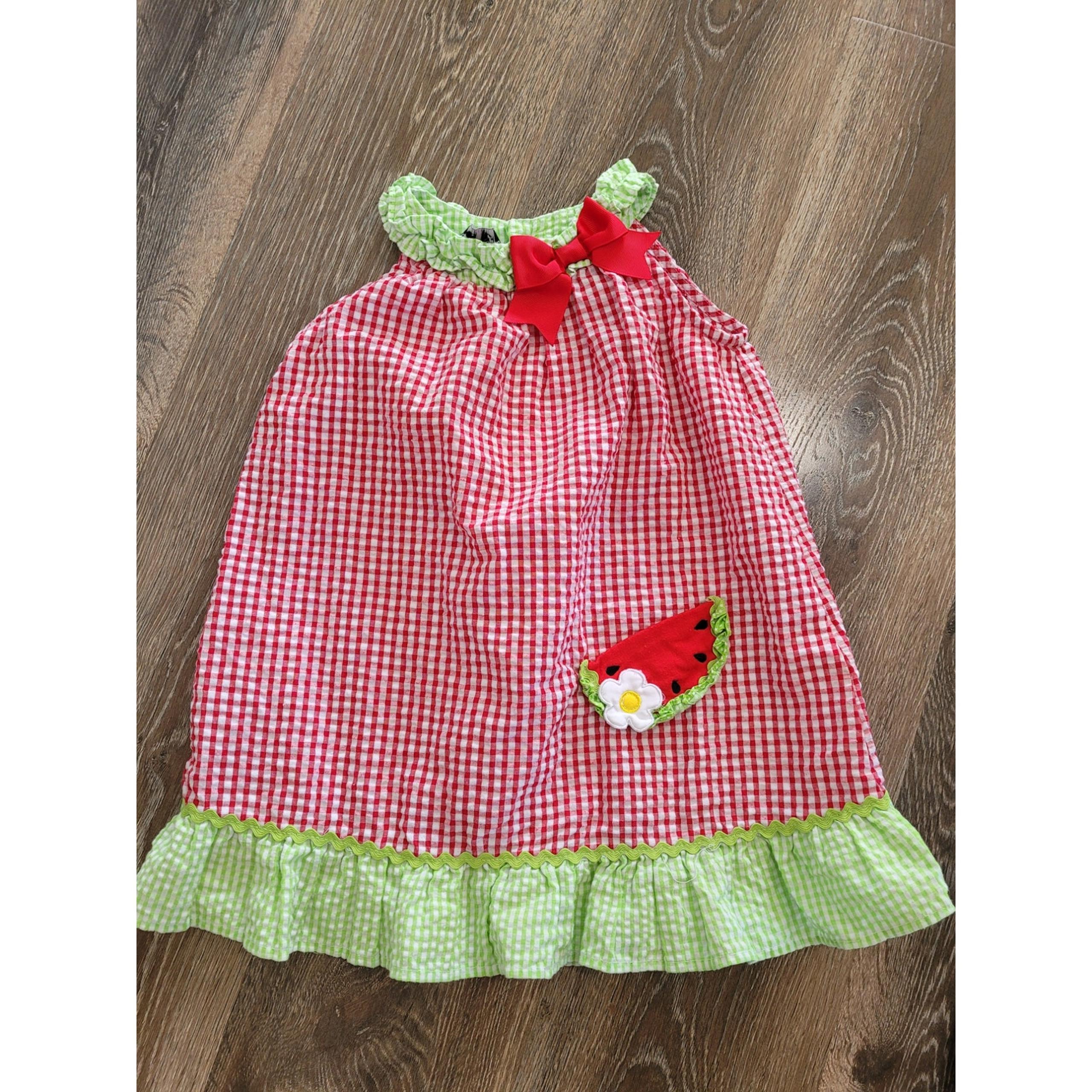 Rare Edition Toddler Girl Watermelon Gingham Checkered Red Dress size 4 #8
