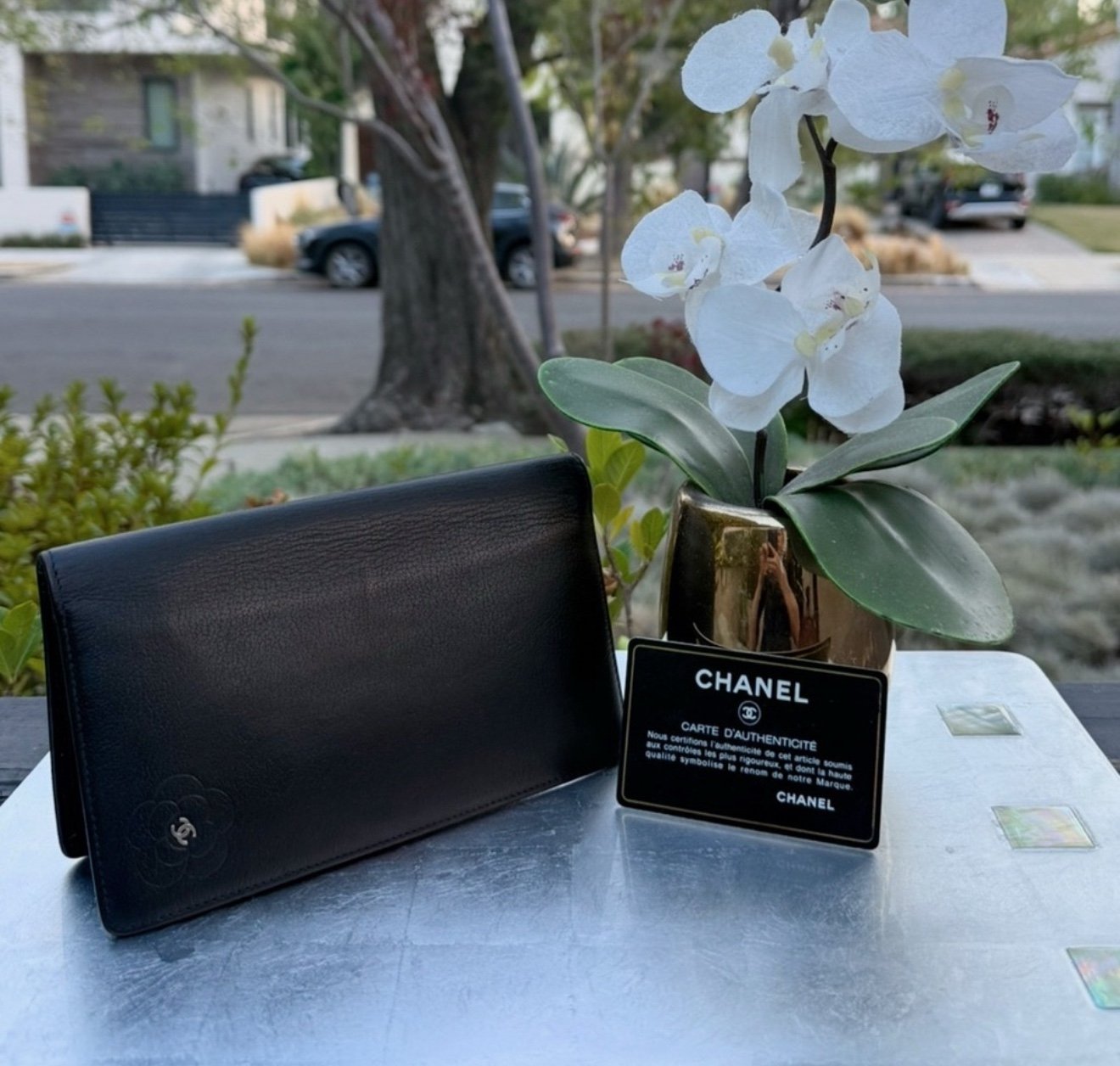 CHANEL Vintage Black Leather  CC Wallet