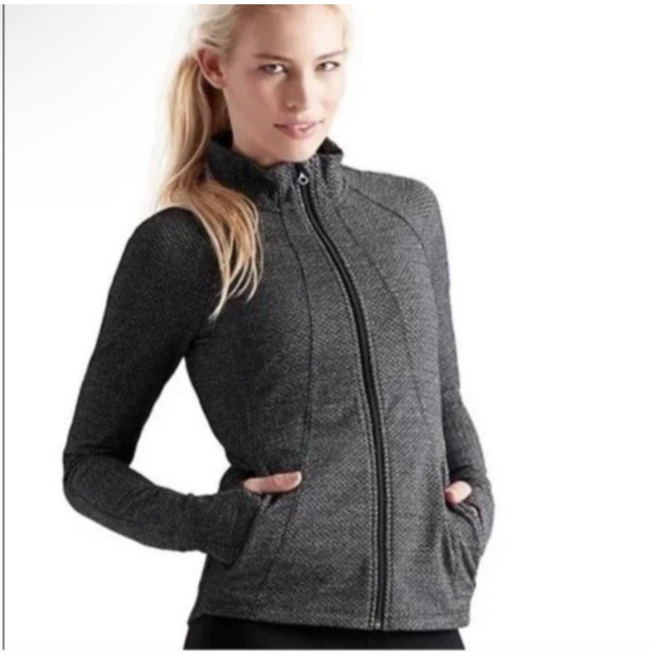 Athleta Women's S Hope Activewear Jacket Grey Herringbone Small Full Zip