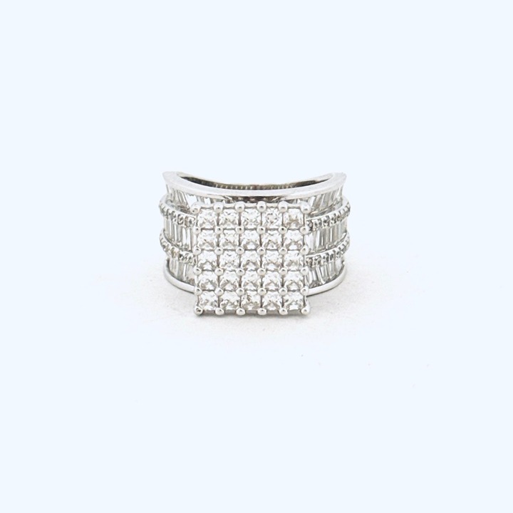 Estate Sterling Silver 925 CZ Wide Band Cocktail Statement Ring Size 6, 7.1g