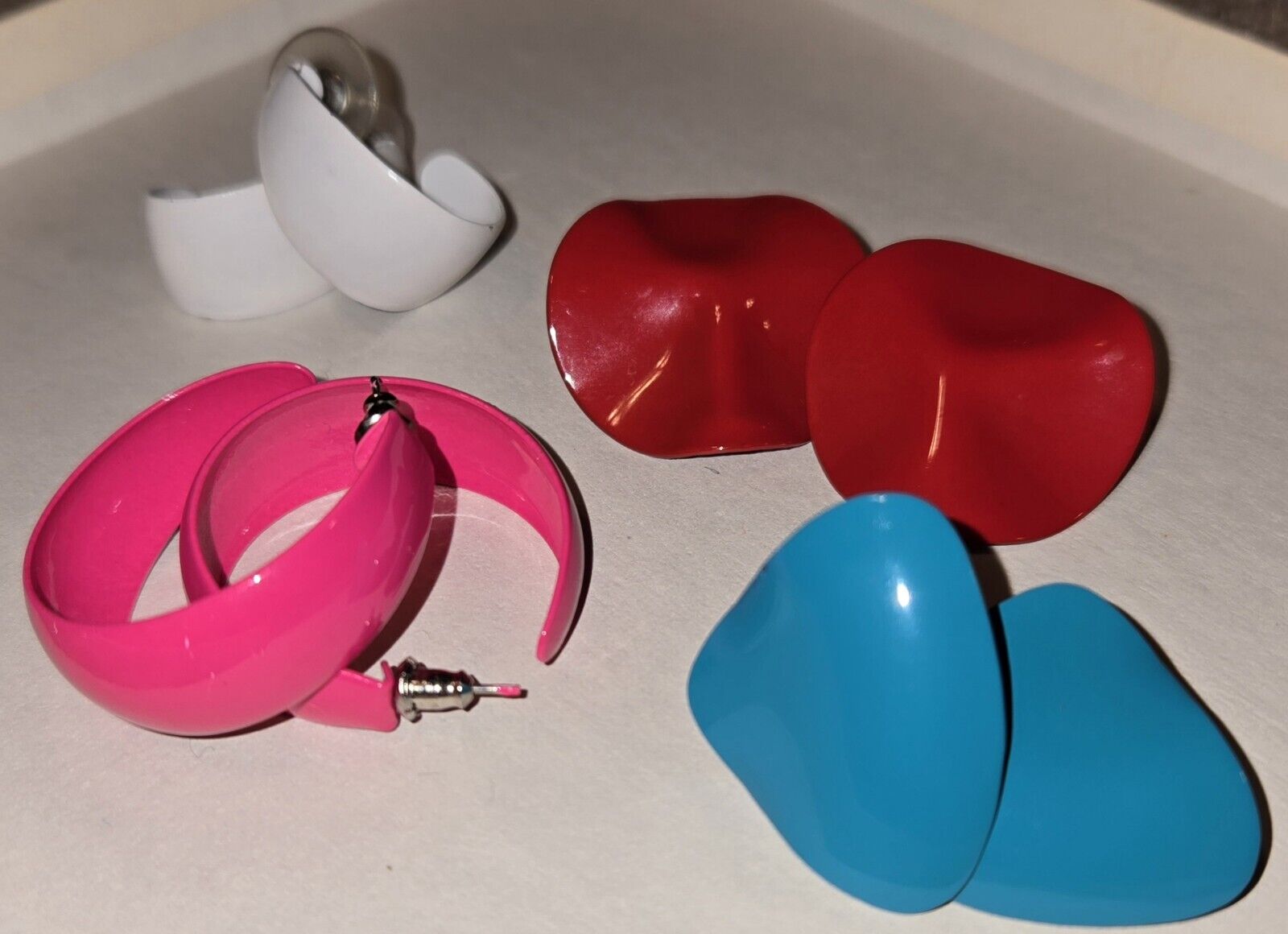 Set Of 4 Vintage Retro Multicolor Enamel Stud Earrings