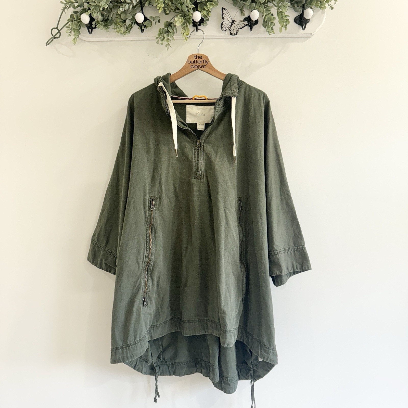 urban outfitters Koto Nikko Ripstop Hooded Poncho Green Unisex One Size