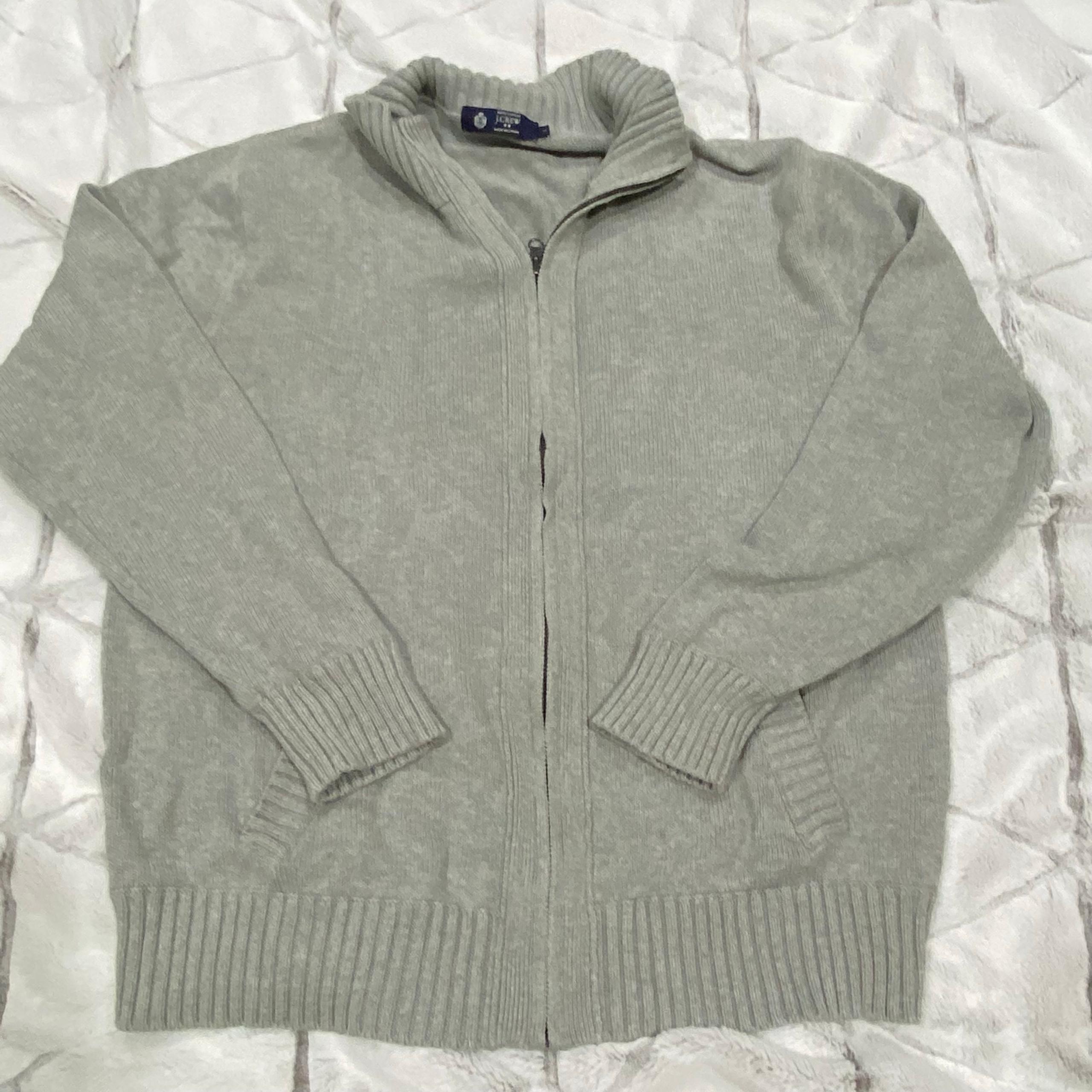 J. Crew Mens Full Zip Knit Sweater Size L Cotton Gray Pockets
