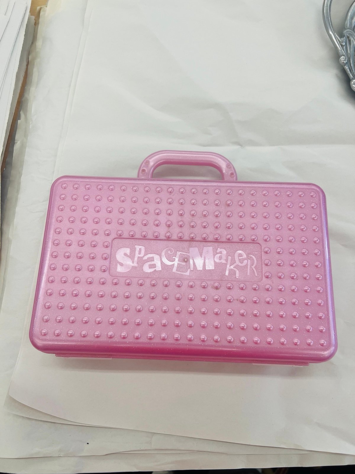 Vintage Spacemaker Large Pencil Case w Handle Pink Sparkly