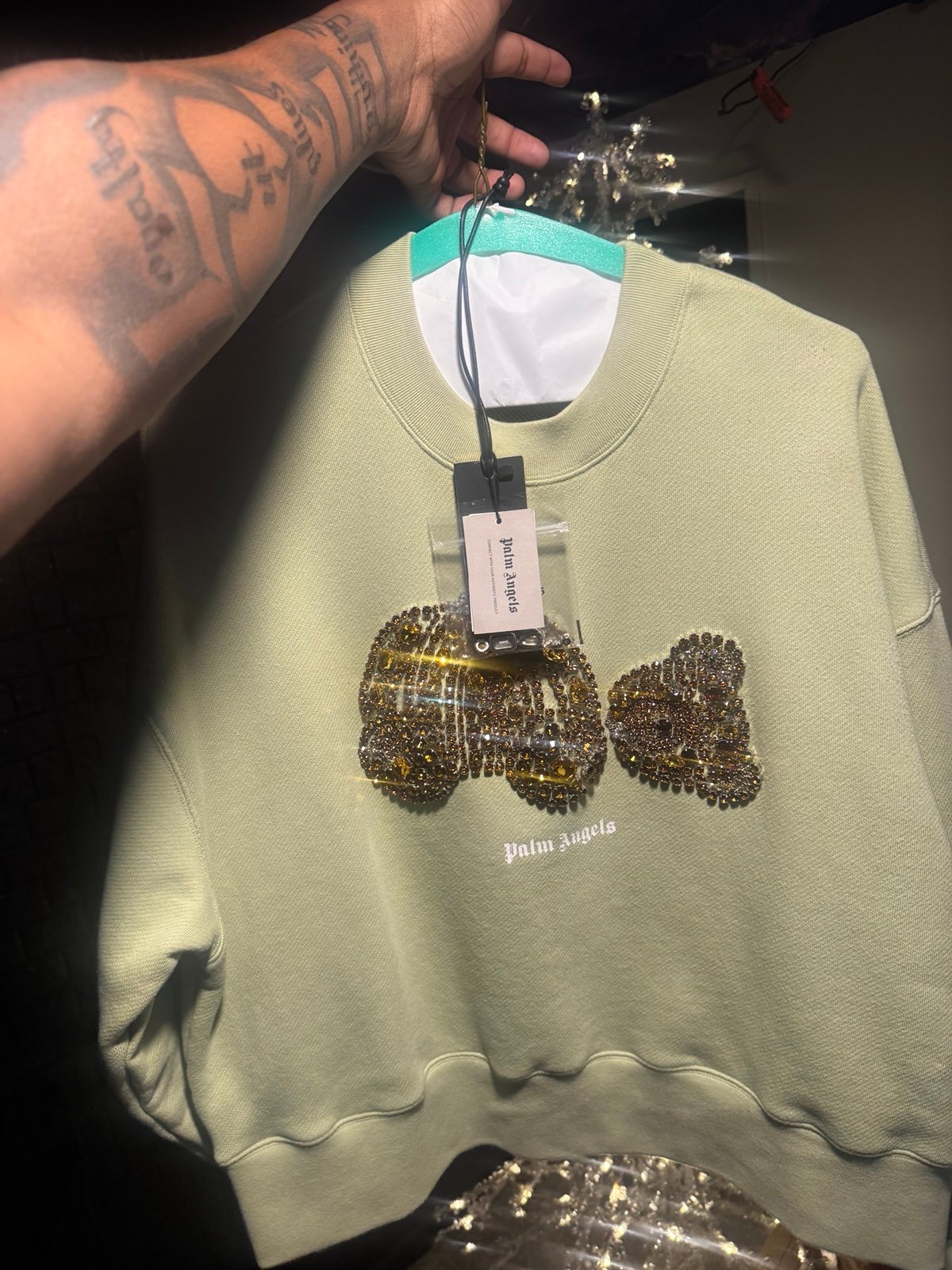 PALM ANGELS RHINESTONES BEAR SWEATSHIRT