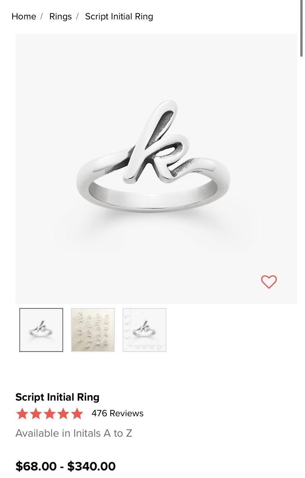 James Avery Script Initial Ring