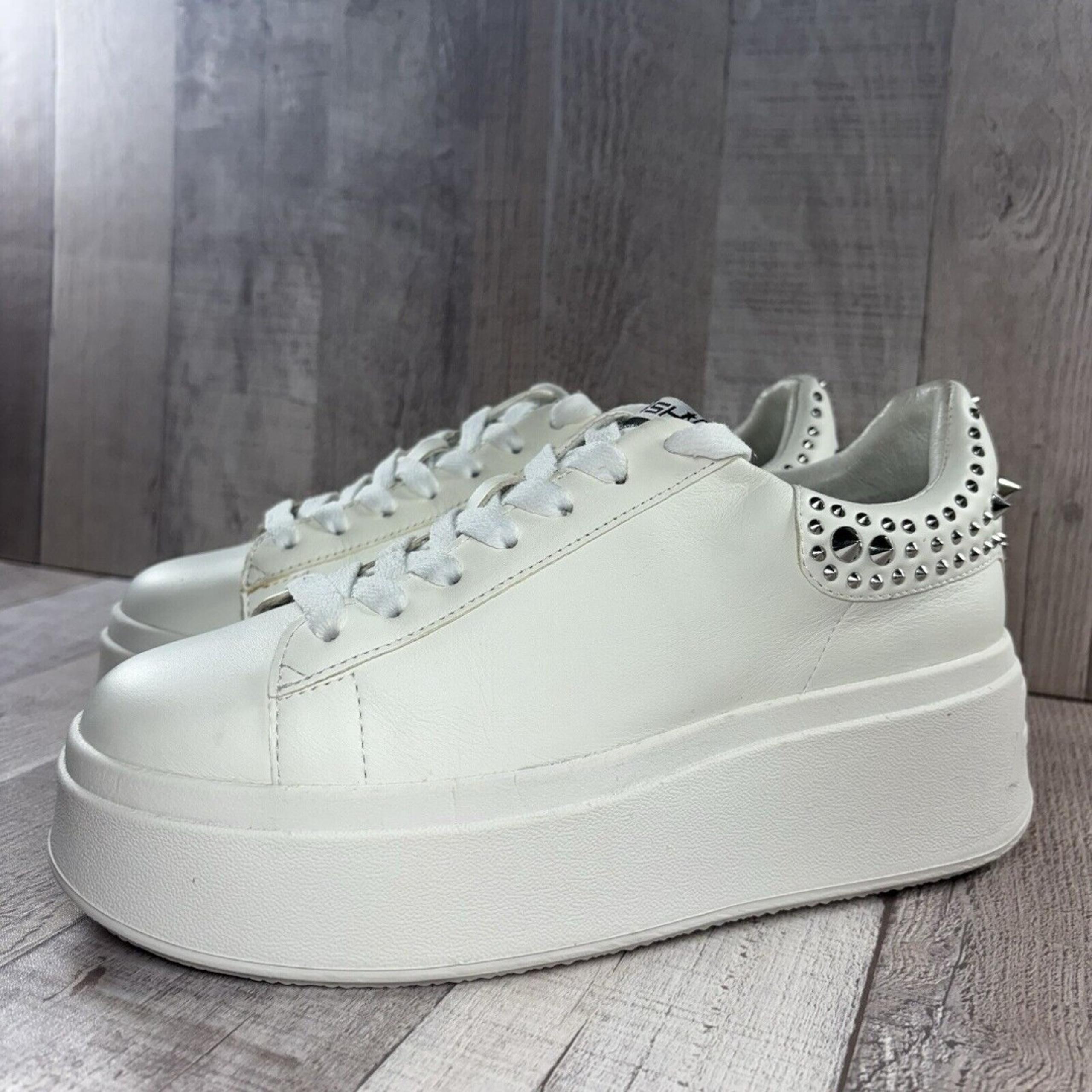 Ash Moby Studs Women's 7 Platform Sneakers Leather Shoes Low Top White EU 37