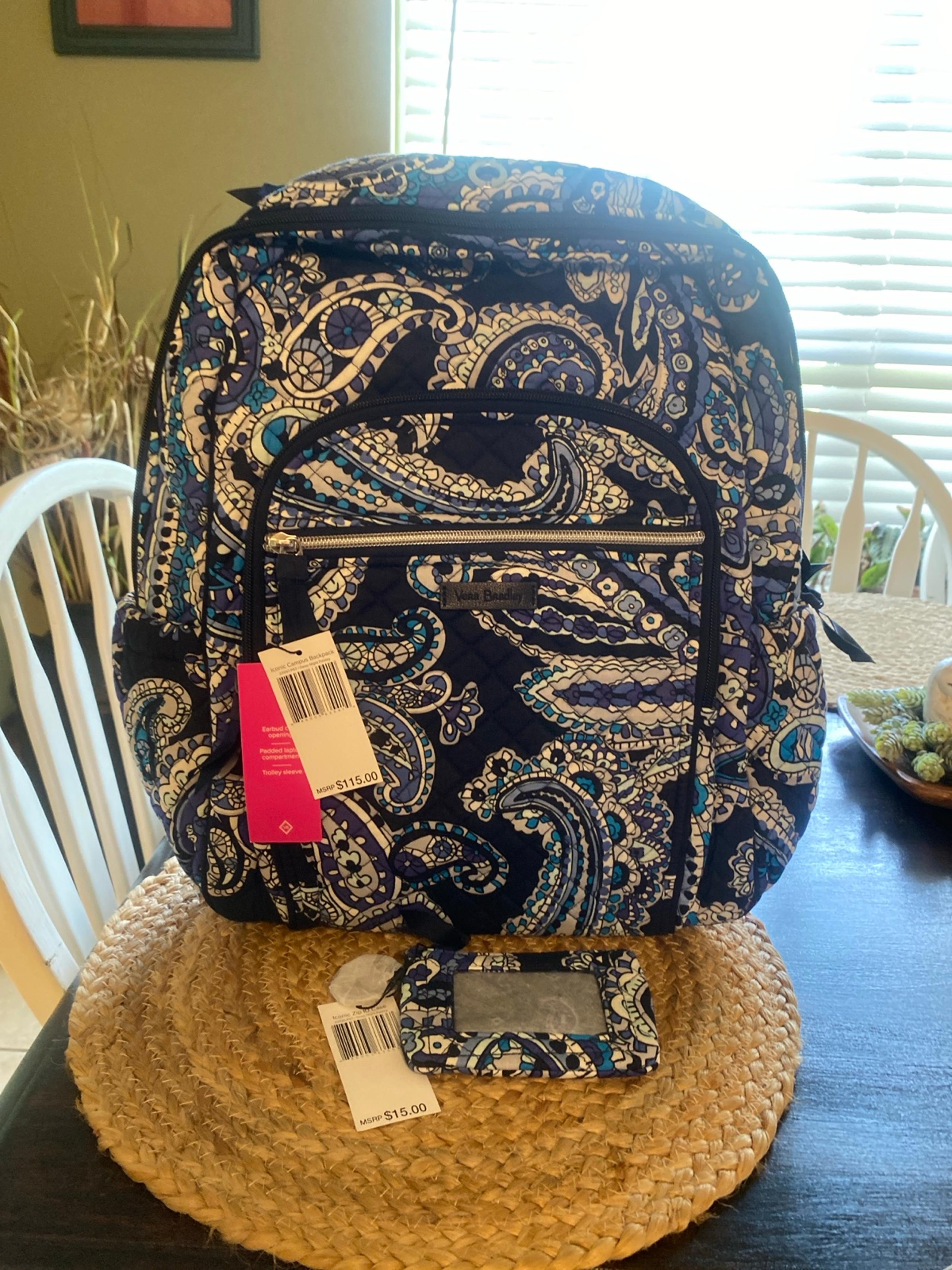 Vera Bradley Iconic Campus Backpack With Iconic Zip ID Case/Deep Night Paisley