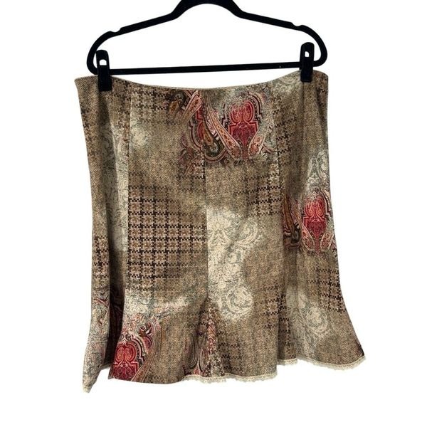 Clio 90’s Skirt Patchwork Print Lace Trim Skirt Pink Brown Paisley Plaid Floral