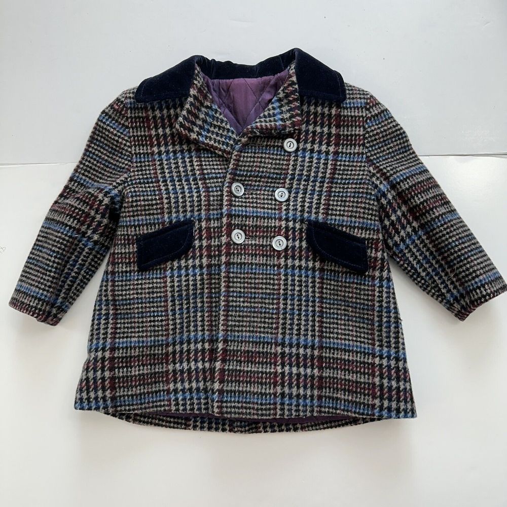 Vintage Breman And Tanner Union Made Girls Plaid Wool Coat Size 3 Made In USA