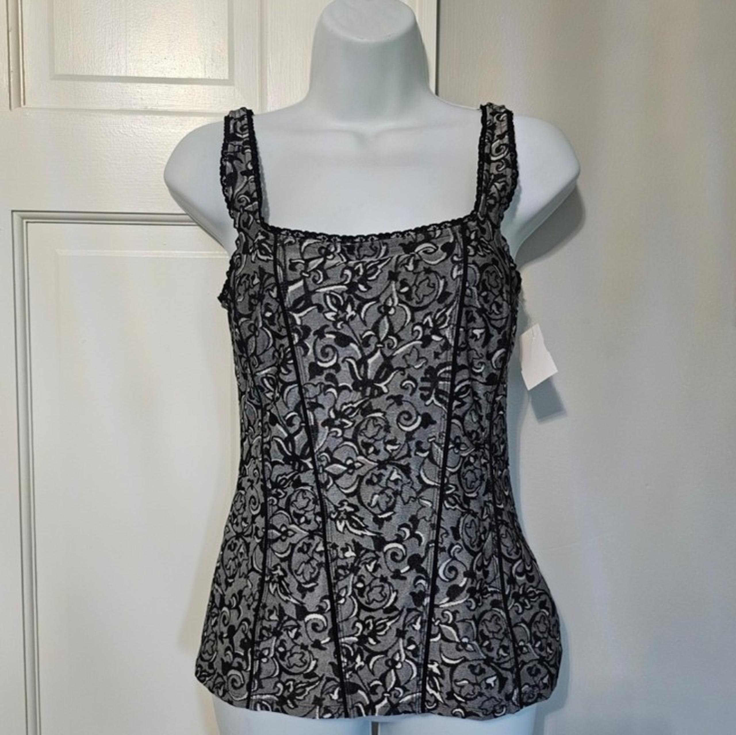 White House Black Market Embellished Black and White Camisole