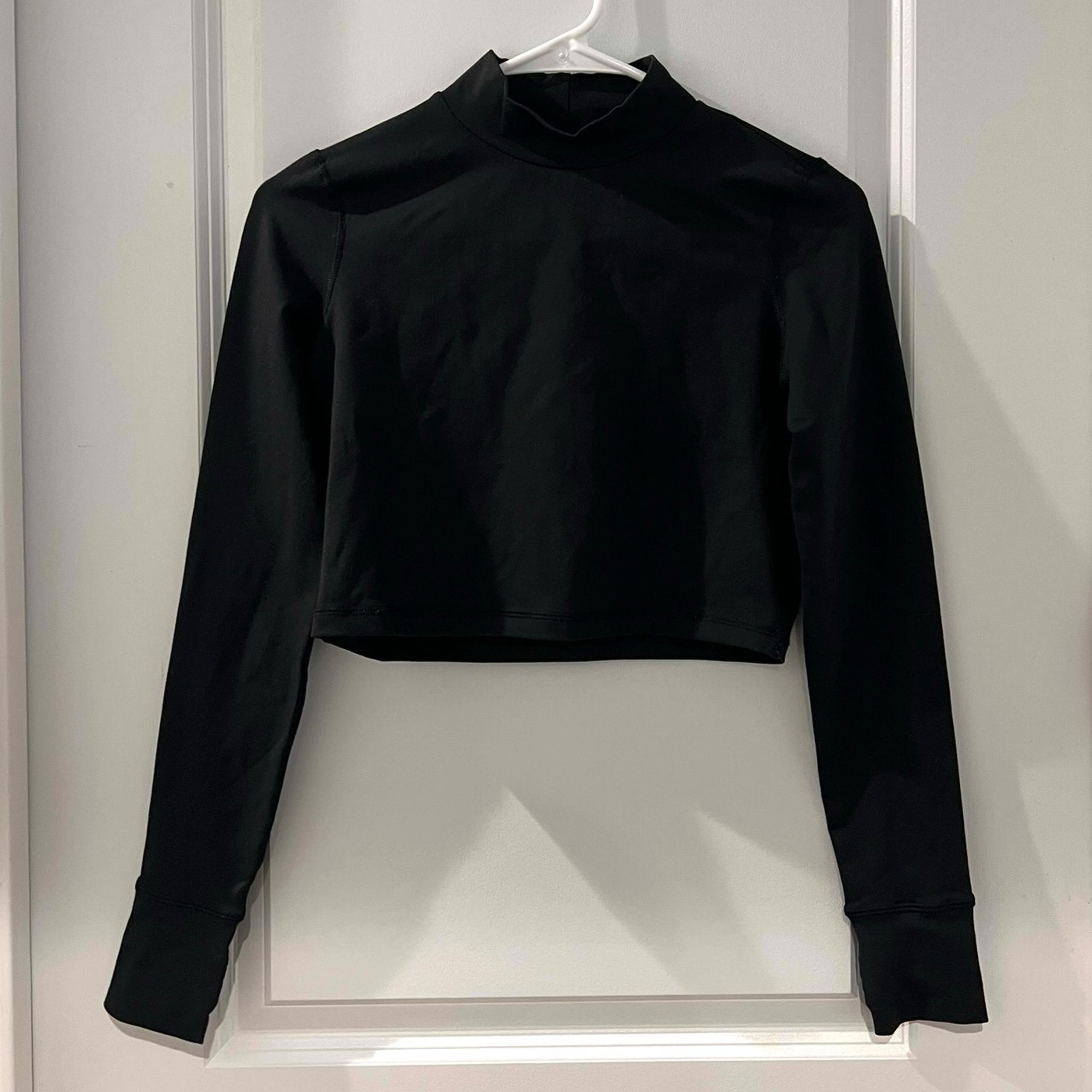Aerie Black Long Sleeve Mock Neck Crop Top with Thumb Holes