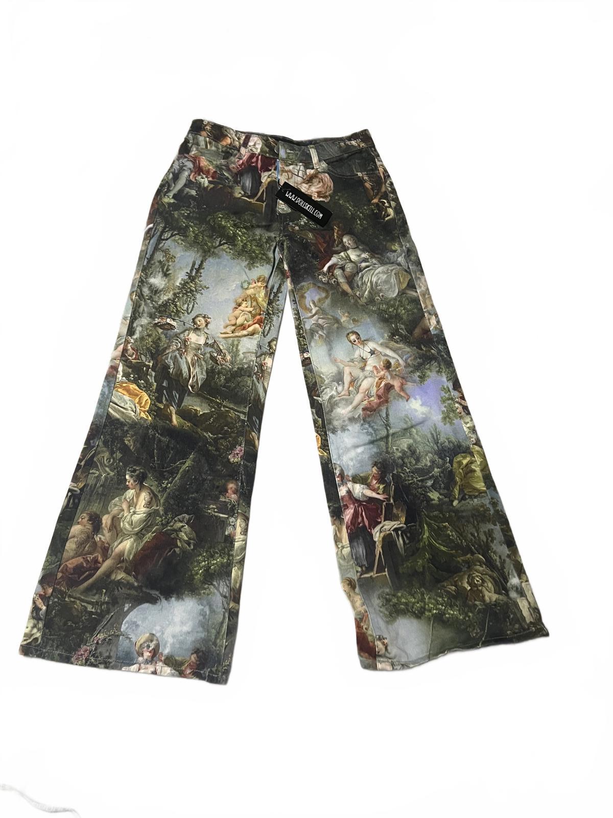 Da Vinci Painting Wide Leg Jeans Renaissance Art Print Rave Festival