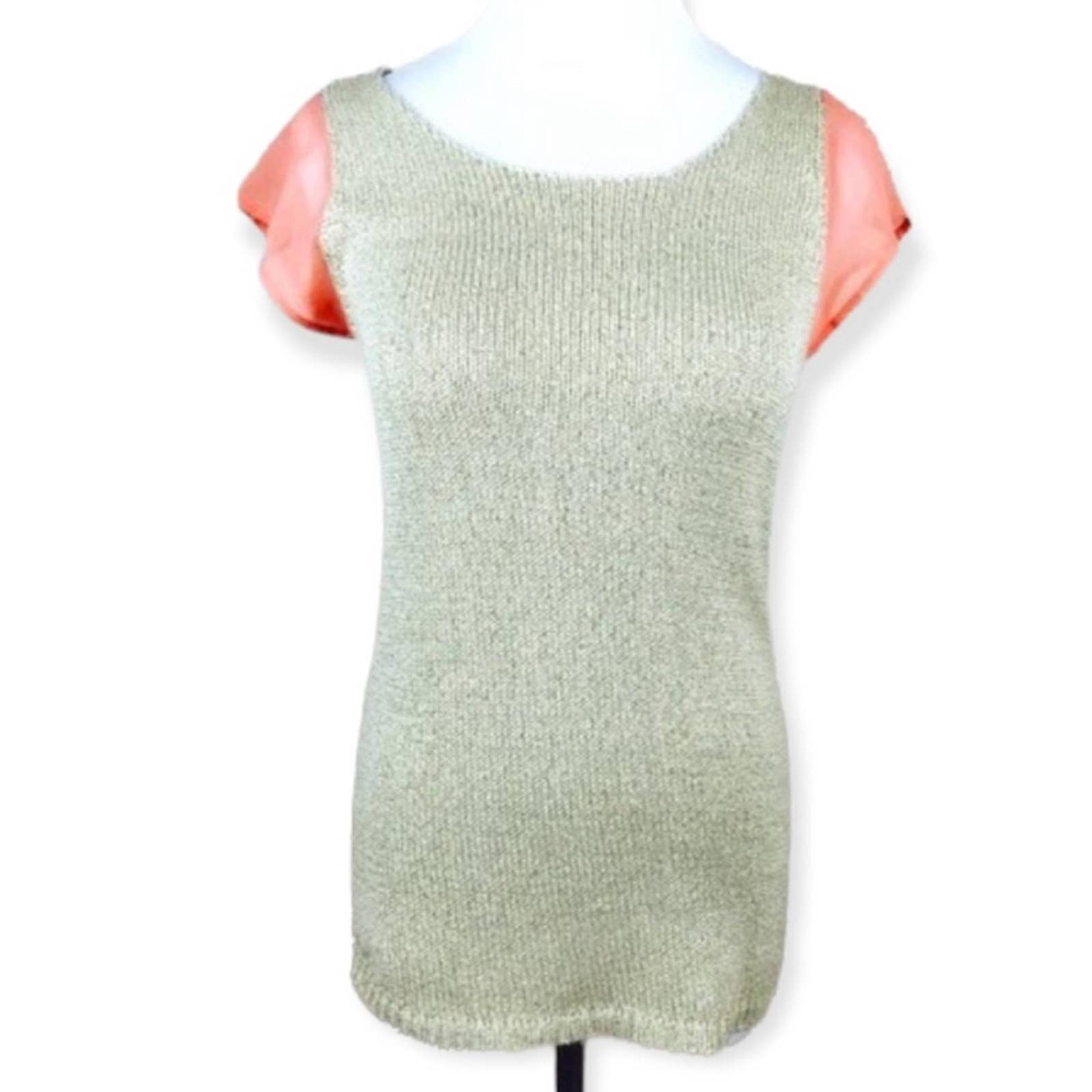 THML Knit Beige Coral Short Sleeve Tunic Top MEDIUM Colorblock Indie Chic Casual