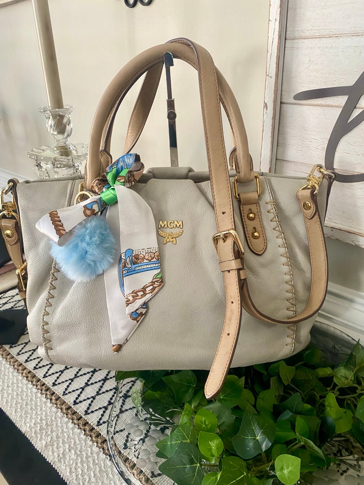 MCM Visetos Tote Beige/grey 2 way