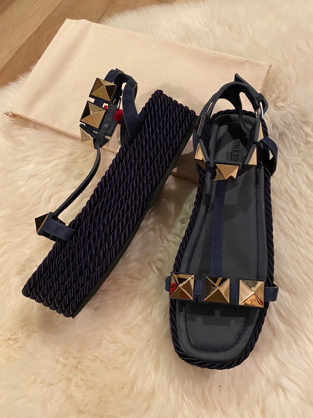 Valentino rockstud rope wedge sandals