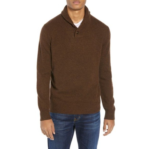 J.CREW Lambswool Pullover Knitted Shawl Collar Sweater In Brown Size Large