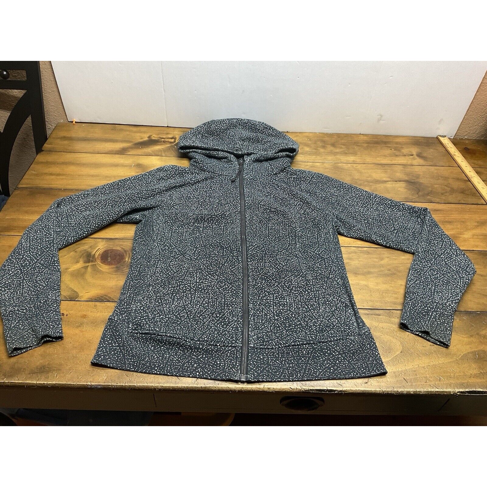 Lululemon Athletica Womens Blue White Speckled Hooded Full-Zip Jacket Size 10