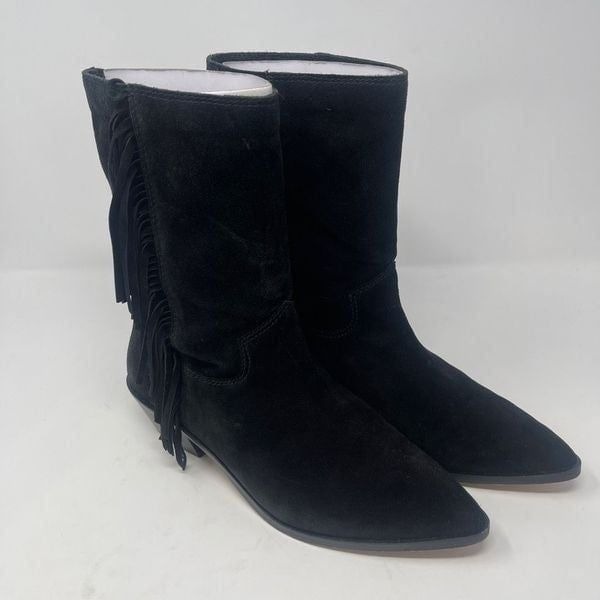 Rebecca Minkoff Boots 7 Black Western Cowgirl Fringe Suede Leather Booties