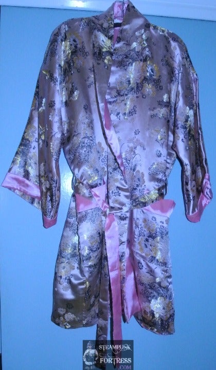 VINTAGE CHERRY BLOSSOM SILVER DRAGON REVERSIBLE PINK ROBE KIMONO XL 2XL PLUS TIE