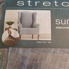 NEW Sure fit Stretch Slub velour One Piece Wing Chair Slipcover blue washable