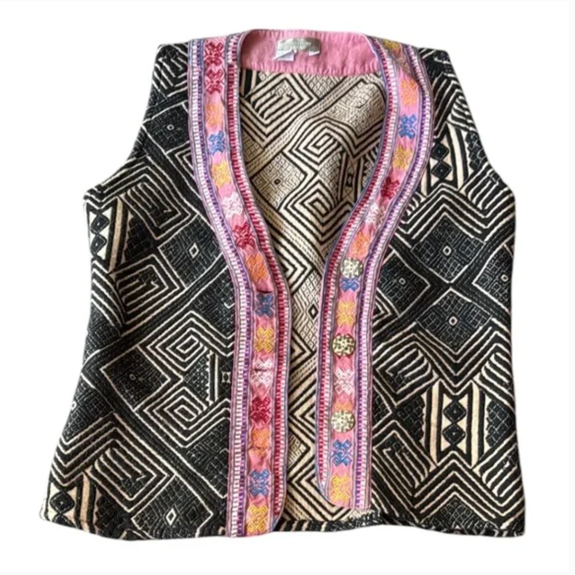 A Territory Ahead Cotton Tribal Geometric Vest Sz S