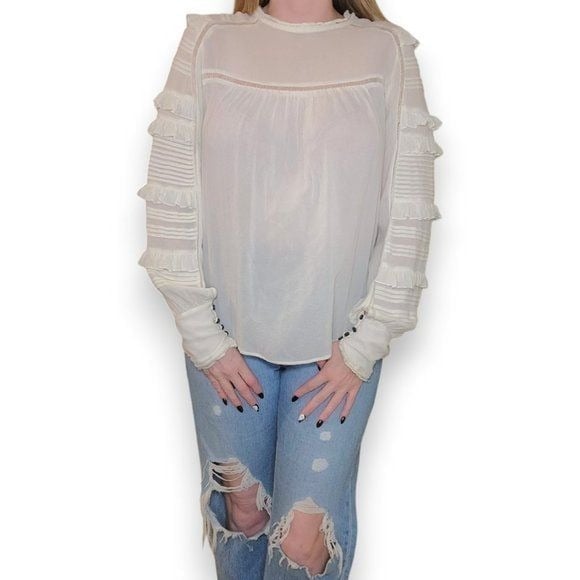Isabel Marant Women White Ruffle Sleeve Peasant Blouse Top Cream Size Small