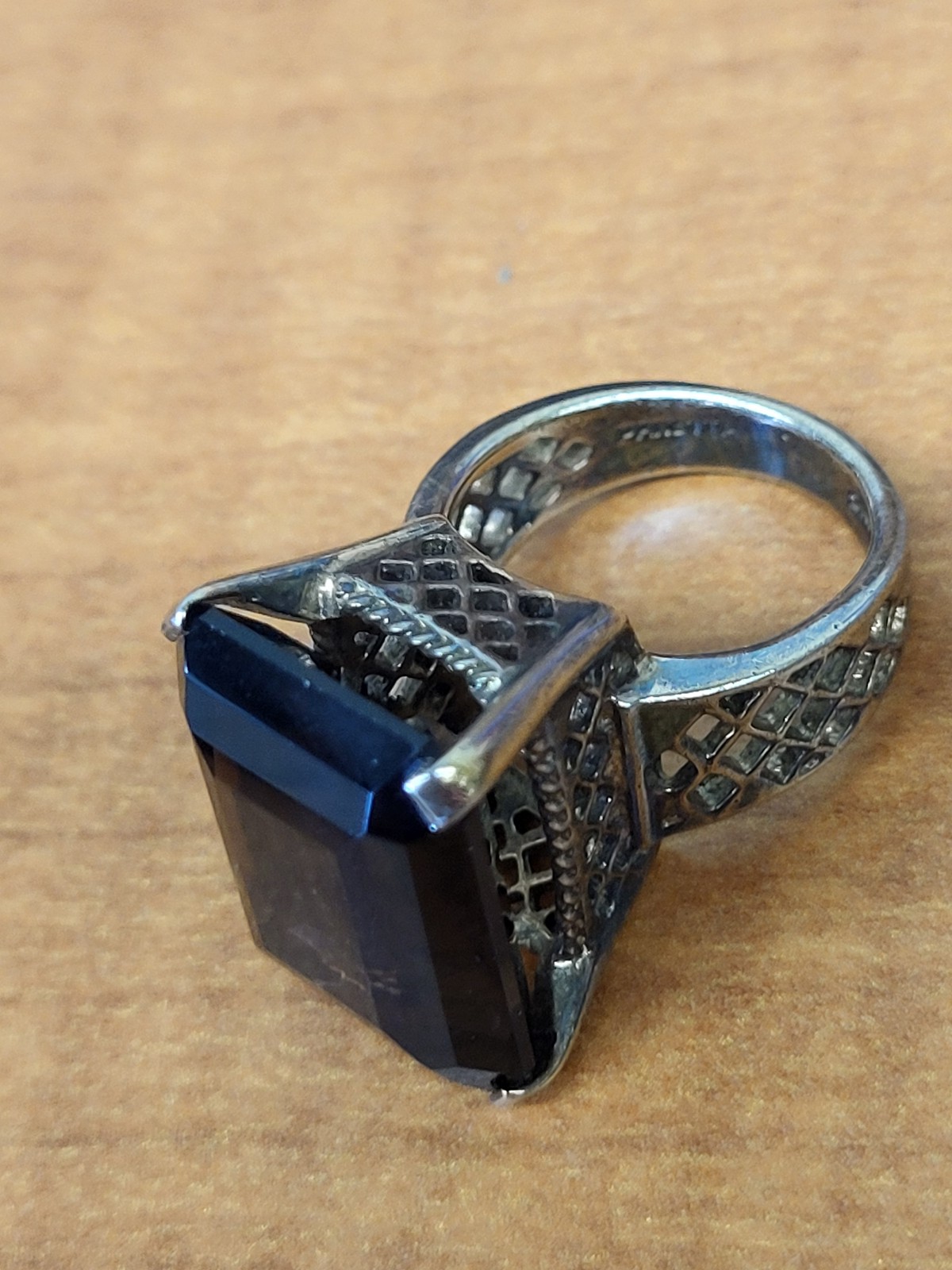 STERLING SILVER SMOKEY QUARTZ STATEMENT RING.  ESTATE.  GORGEOUS.