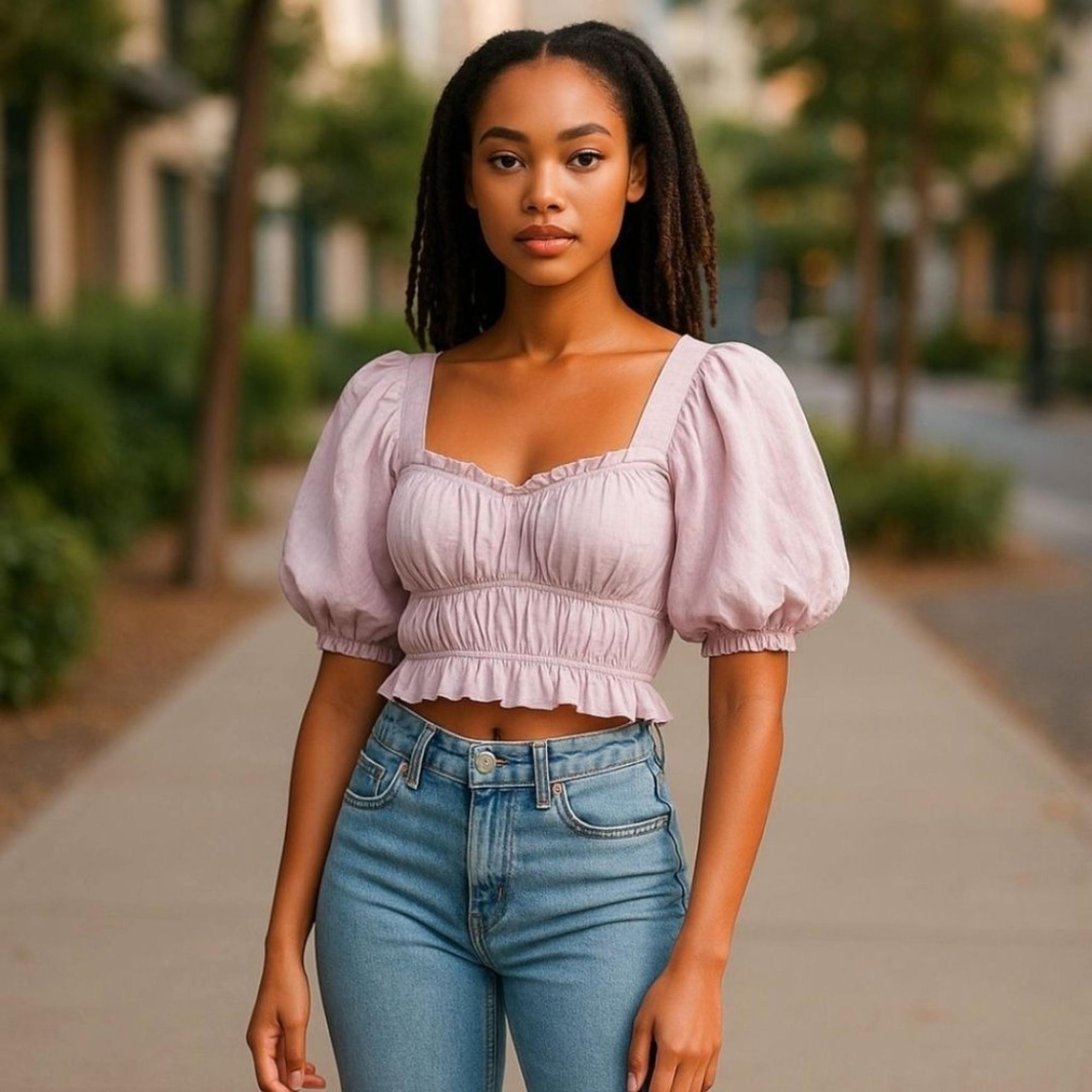 American Eagle Small Purple Crop Top Lavender Smocked Puff 3/4 Sleeves Viscose