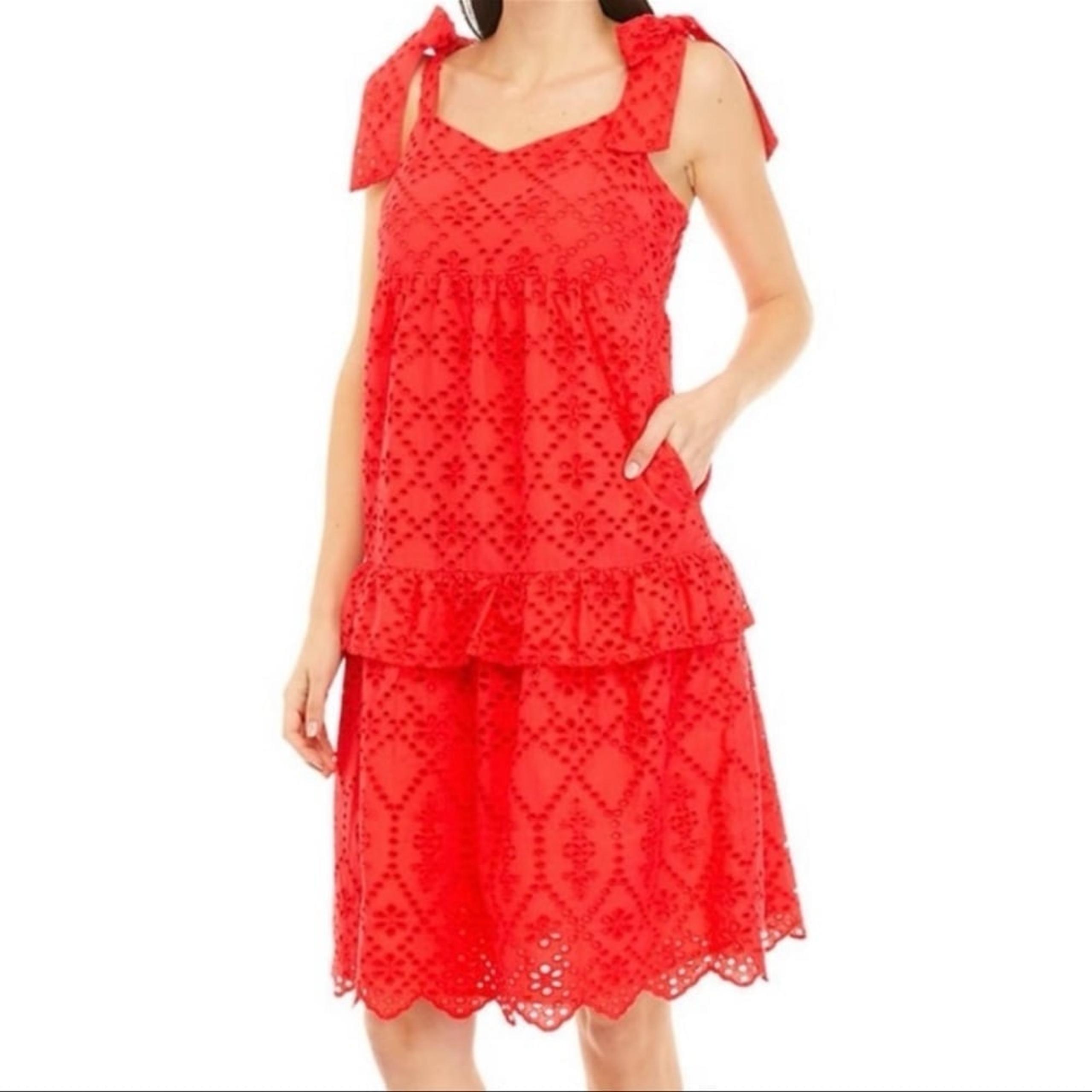 NWT Brand New Crown and Ivy Women's Tie Strap Eyelet Midi Dress 12 red coral