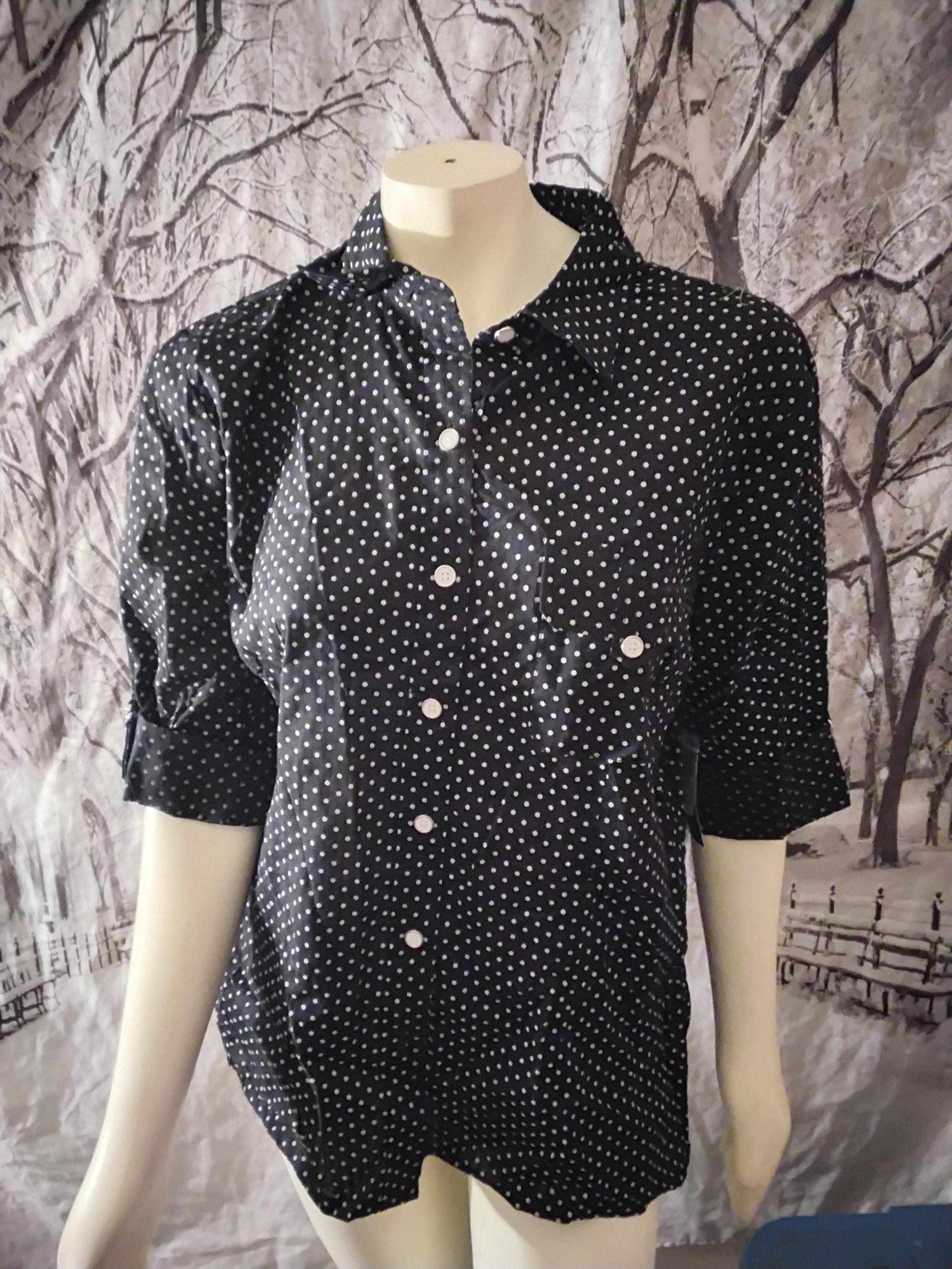 Karen Scott Polka Dot Black & White Blouse Top 1/2 Sleeve NEW Women’s 16 XL