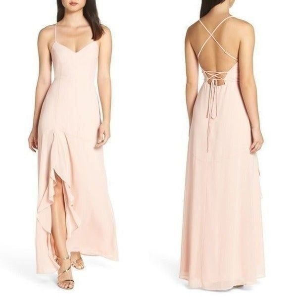 Lulu's Luxurious Love Blush Lace-Up Maxi Dress size XL in Blush
