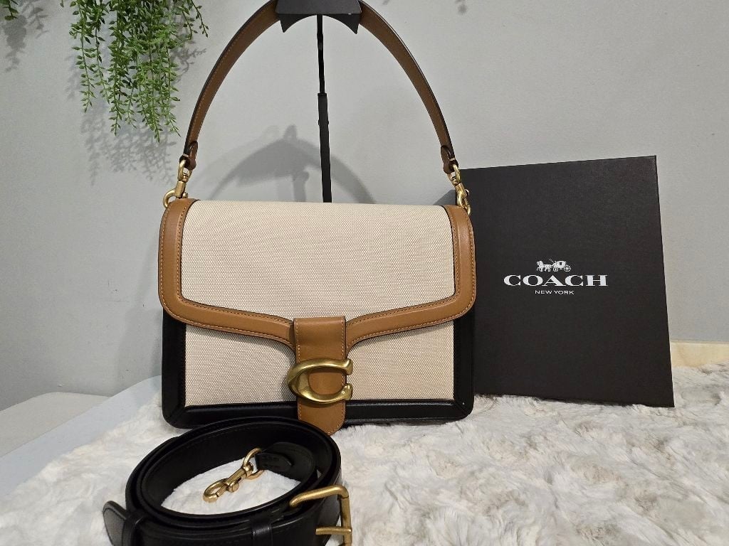 Coach Tabby Canvas Leather Flap Snap Shoulder Bag, NWT