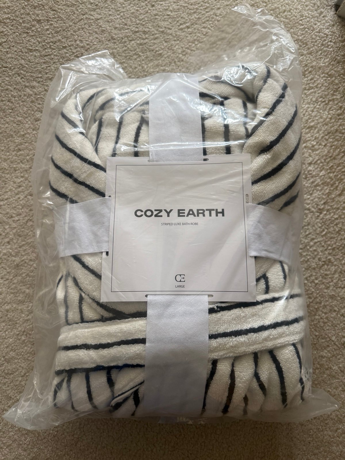 Cozy earth size large luxe bath robes- black stripes