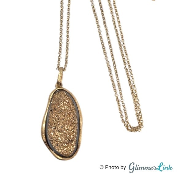 Marcia Moran Long Gold Plated Druzy Pendant Necklace