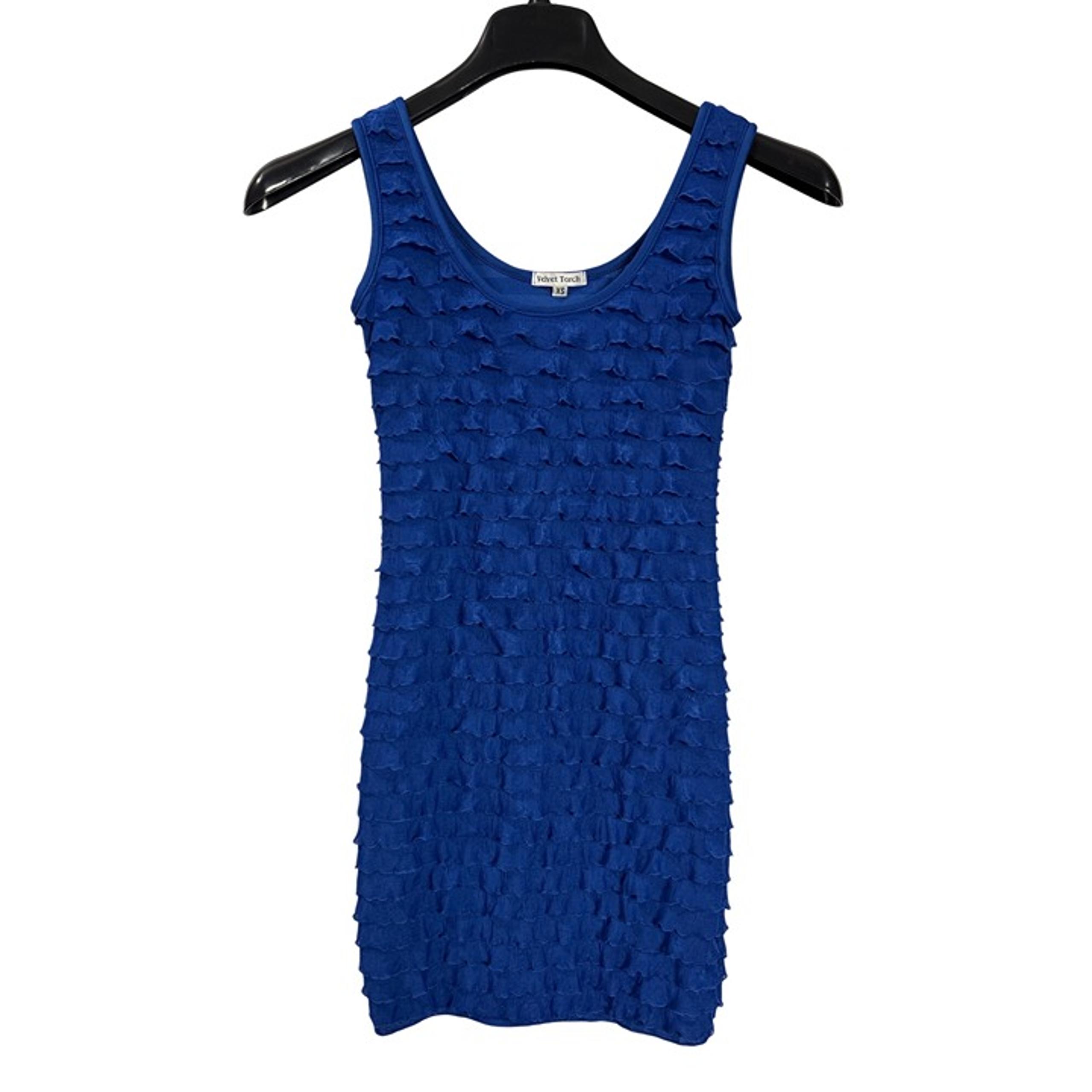 Vintage Y2K Velvet Torch XS Womens Blue Tiered Ruffle Sleeveless Mini Dress