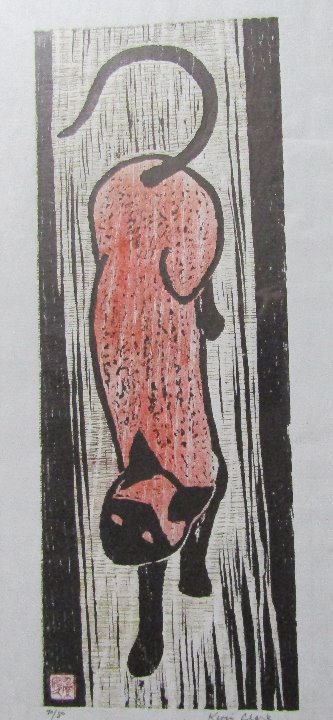 Cat Neko woodblock print Japanese Washi