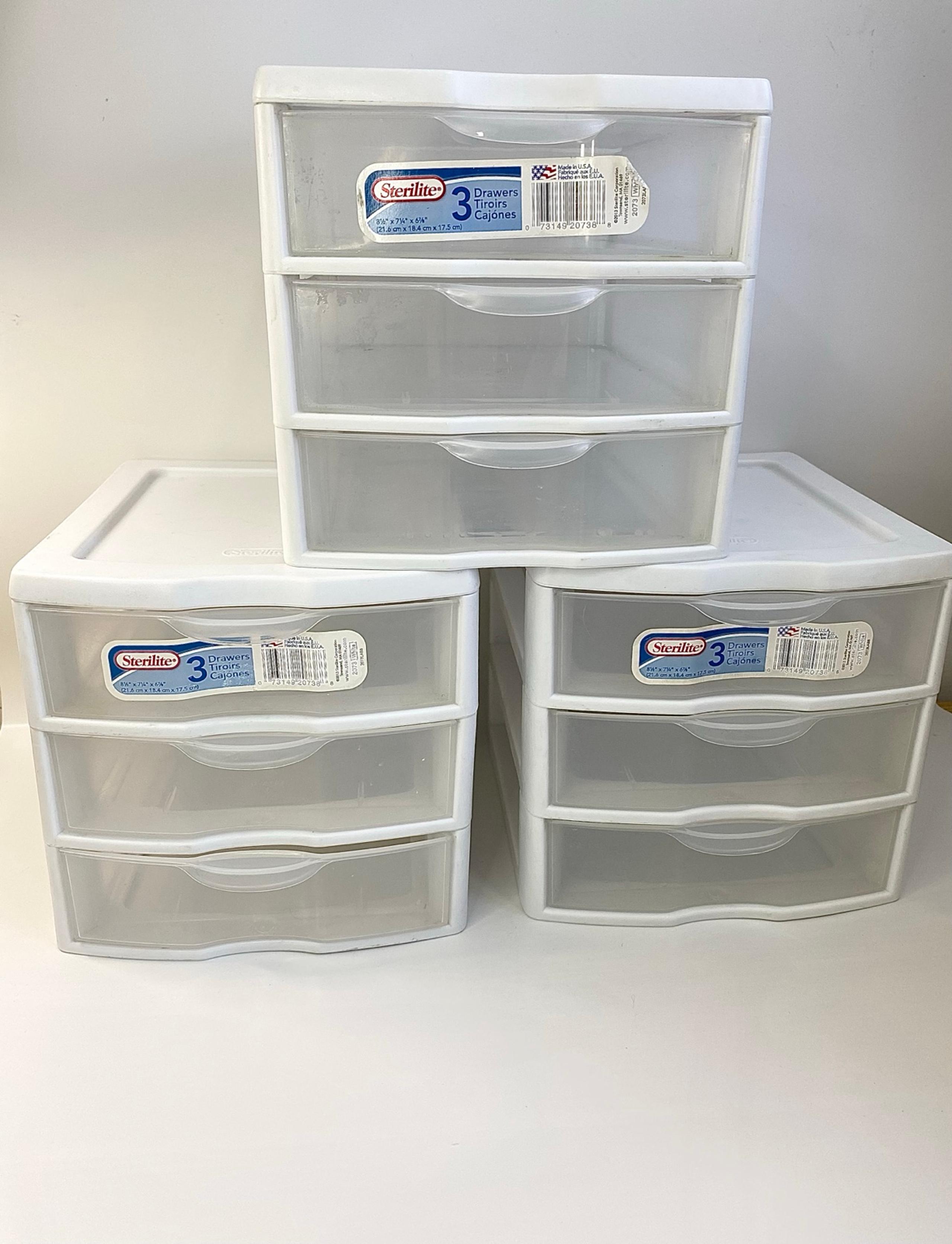 Set of 3 Small 3-Drawer Storage Unit (White, Clear Drawers) - Sterilite