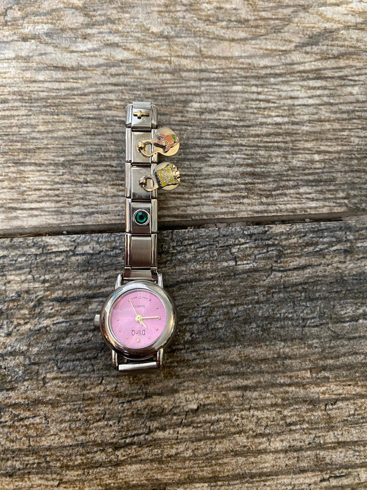 Vintage Italian Stainless Steel Link Charm Watch Bracelet