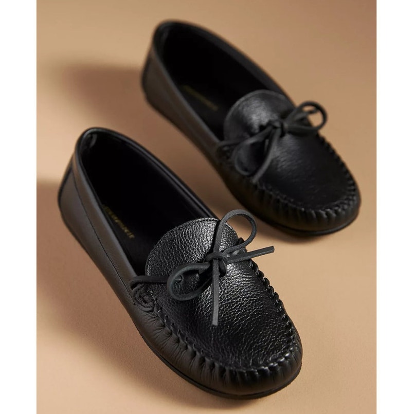 Anthropologie Bow Driving Loafers Black Comfortable Slip On Women's Size 6.5
