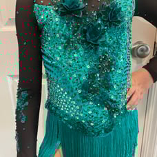 Ice skating or dance dress gorgeous teal and black custom designed girls size 10