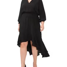 Vince Camuto Long Sleeve V-Neck High Low Dress Black Size 3X