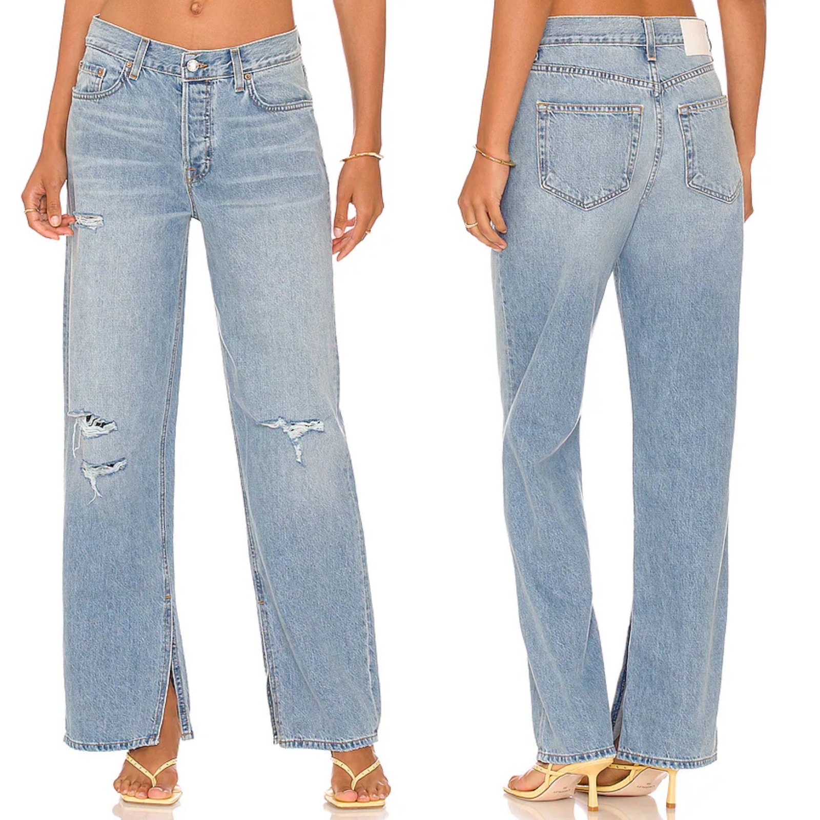 GRLFRND The Liya Low Rise Boyfriend Split Hem Jeans Solana