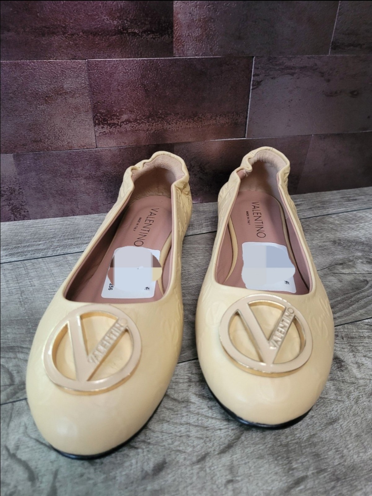 VALENTINO Calliope Beige Monogram Leather Ballet Flats , size10