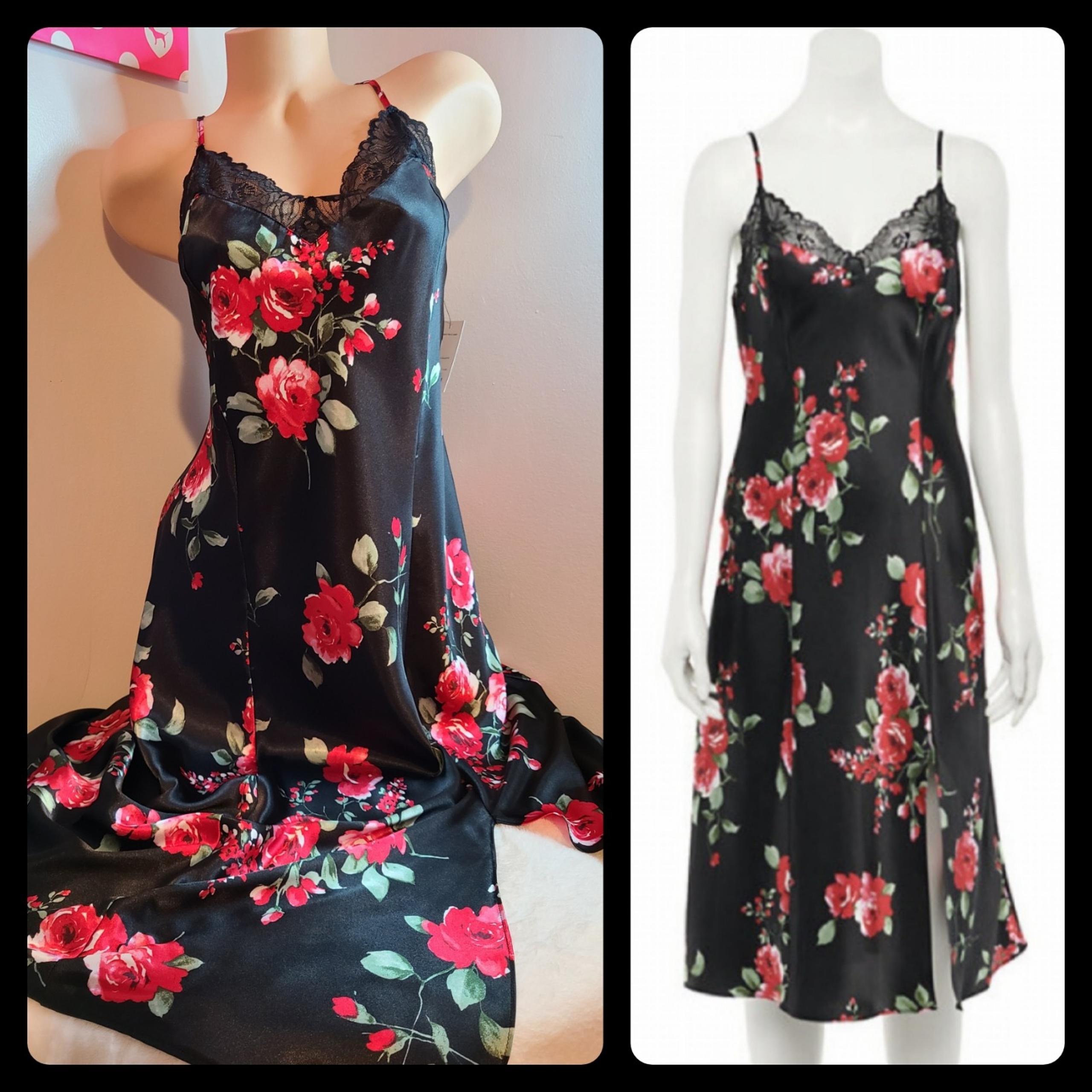 NWT Apt. 9 Midnight Floral Satin Long Maxi Slip Dress Size XL Black Red Floral