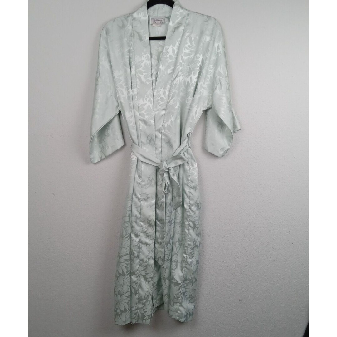 Vintage California Dynasty Kimono Robe Womens Size Large Mint Satin Floral