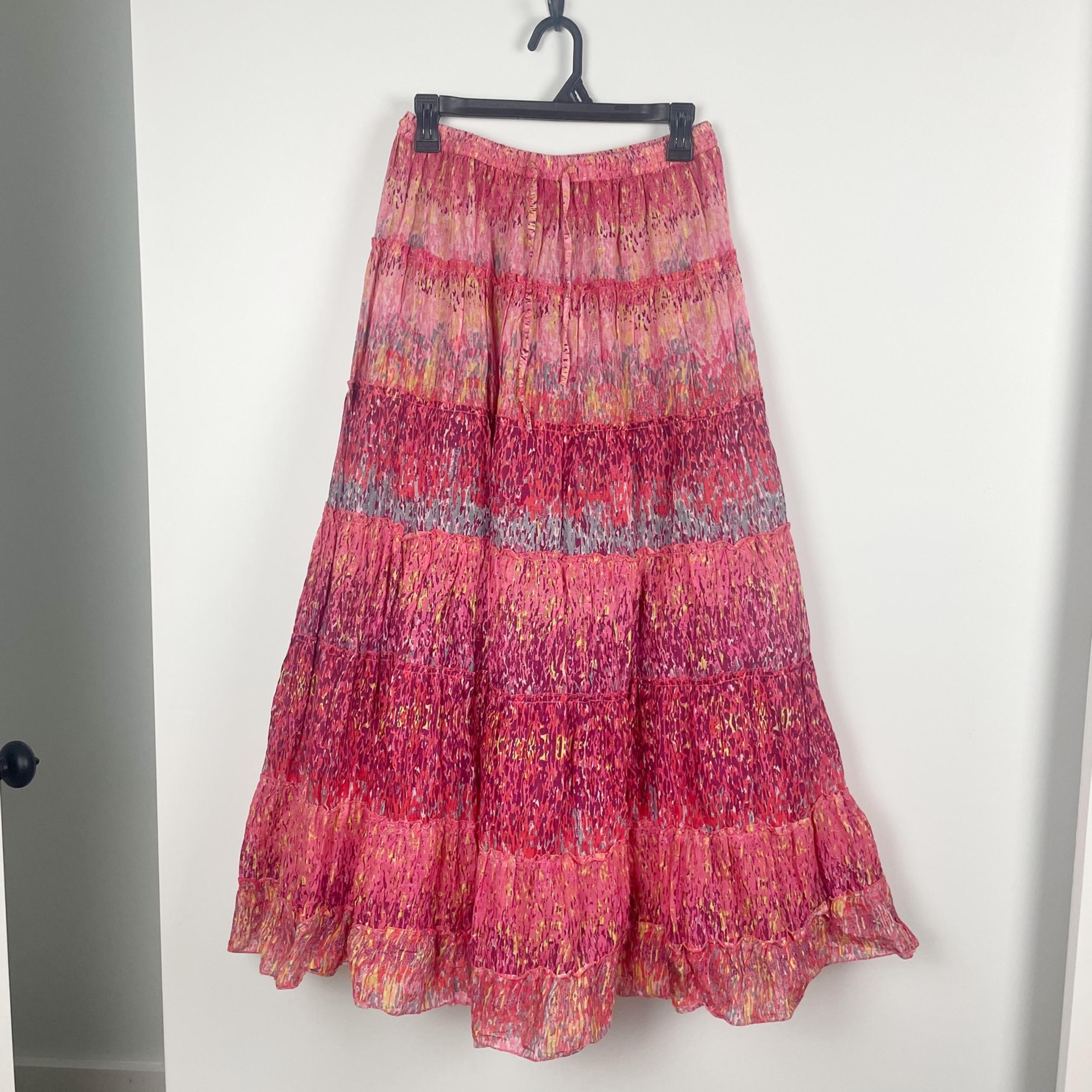 Jane Ashley Y2K Boho Chic Cotton Maxi Skirt Tiered